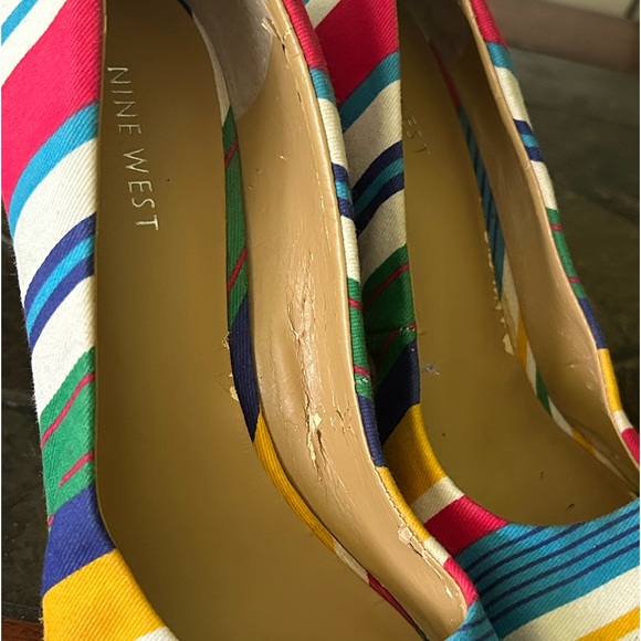 Nine West Wild Thingo Multi-Colored Striped Wedges Heels Shoes Size 8 - Picture 6 of 11